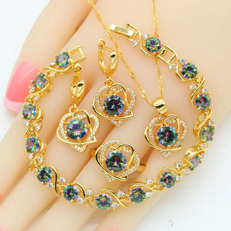 Heart Shaped Rainbow Zirocnia Gold Plated Jewelry Sets For Women Wedding Necklace Pendant Earrings Ring Bracelet Gift Box
Heart Shaped Rainbow Zirocnia Gold Plated Jewelry Sets For Women Wedding Necklace Pendant Earrings Ring Bracelet Gift Box