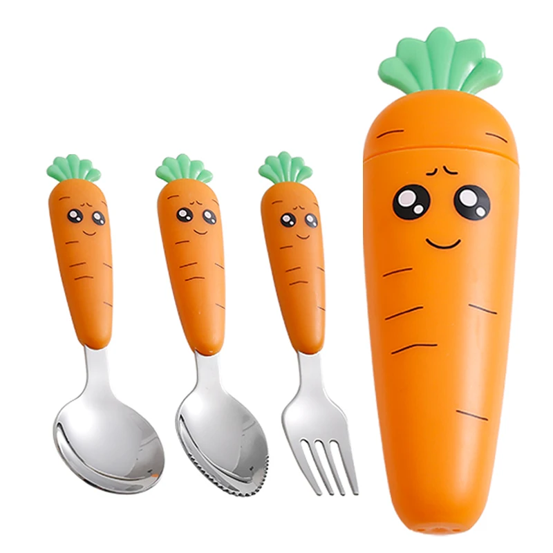 Radish food grade children carrot cutlery stainless steel spoon fork portable travel flatware set for kids
Radish food grade children carrot cutlery stainless steel spoon fork portable travel flatware set for kids