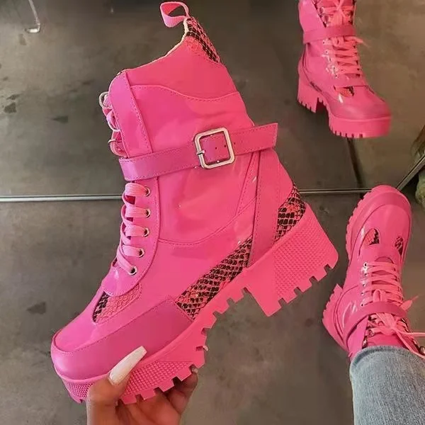 Autumn and winter new color matching Martin boots belt buckle thick heel short boots large size lace up snake-print ladies boots
Autumn and winter new color matching Martin boots belt buckle thick heel short boots large size lace up snake-print ladies boots