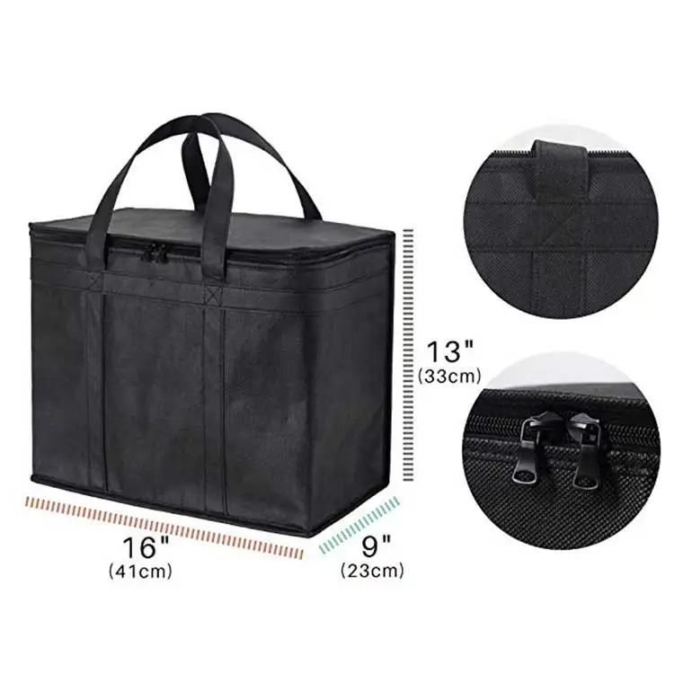 Eco-friendly Reusable non woven lunch bag, Customized logo printed folding grocery tote food delivery insulated cooler bag