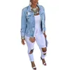 Women Ripped Holes Vintage Denim Hip Hop Denim Jeans Jacket
