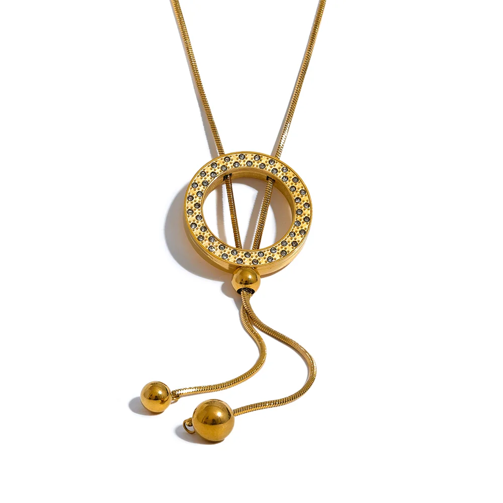 JINYOU 444 New Stainless Steel Round Pendant Zircon Retractable Long Sweater Chain Necklace Fashion Golden Winter Jewelry
JINYOU 444 New Stainless Steel Round Pendant Zircon Retractable Long Sweater Chain Necklace Fashion Golden Winter Jewelry