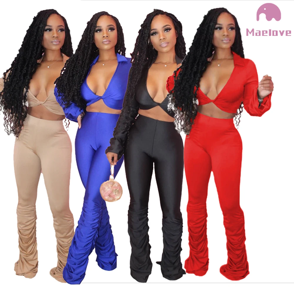2 Piece Set Sexy Deep V-Neck Outfits Long Sleeve Stacked Flared Pants Two Piece Set Womens Clothing, As picture
2 Piece Set Sexy Deep V-Neck Outfits Long Sleeve Stacked Flared Pants Two Piece Set Womens Clothing, As picture