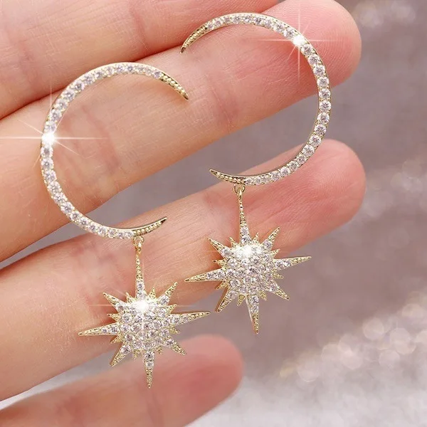 Fashion Design Gold Plated CZ Zircon Moon Star Drop Earring Crystal Rhinestone Moon Star Dangle Earring
Fashion Design Gold Plated CZ Zircon Moon Star Drop Earring Crystal Rhinestone Moon Star Dangle Earring