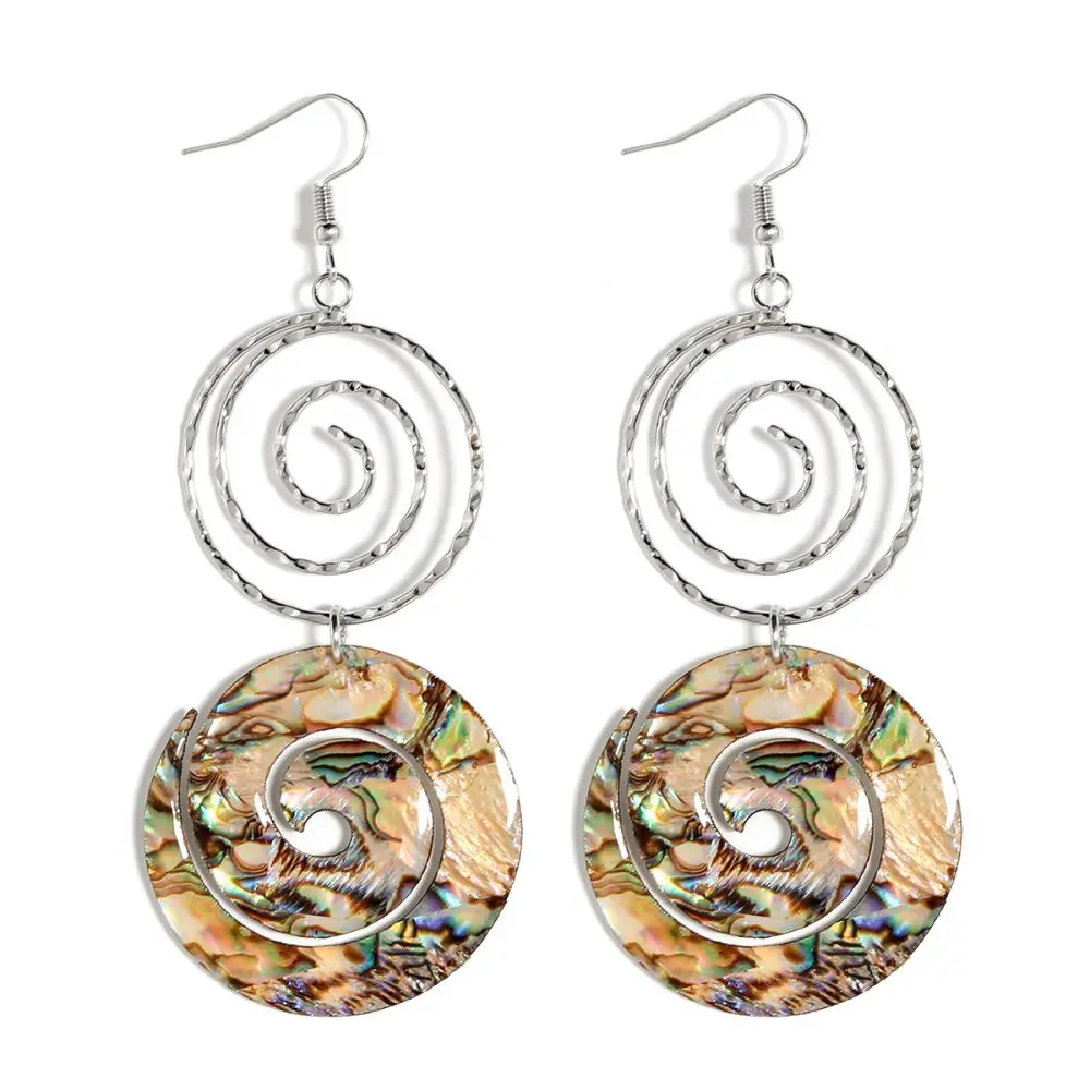 

2023 Trendy silver plated wave design hawaii island Abalone shell costume jewellery bulk retro earrings women