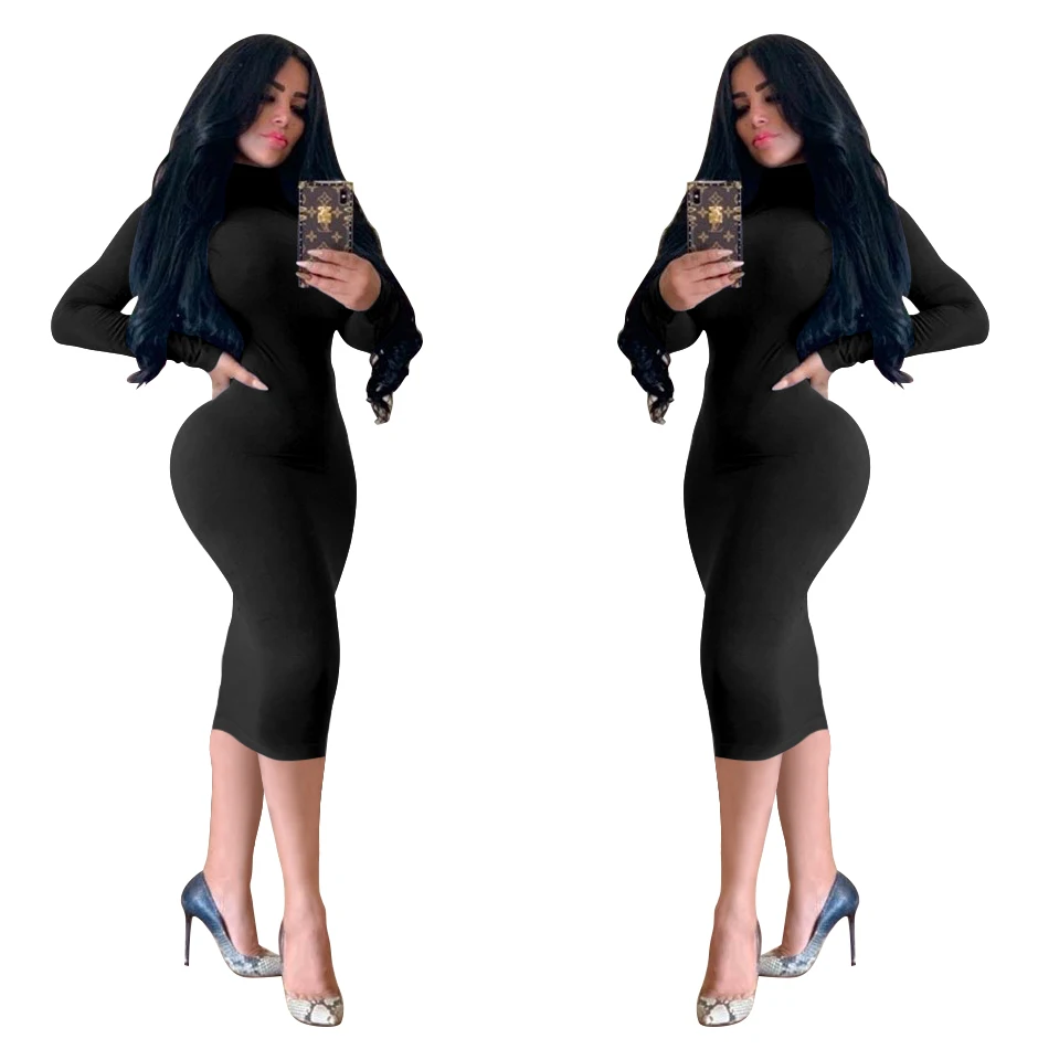 Women's European and American fashion solid color long-sleeved stretch slim high-necked evening dress for ladies
Women's European and American fashion solid color long-sleeved stretch slim high-necked evening dress for ladies