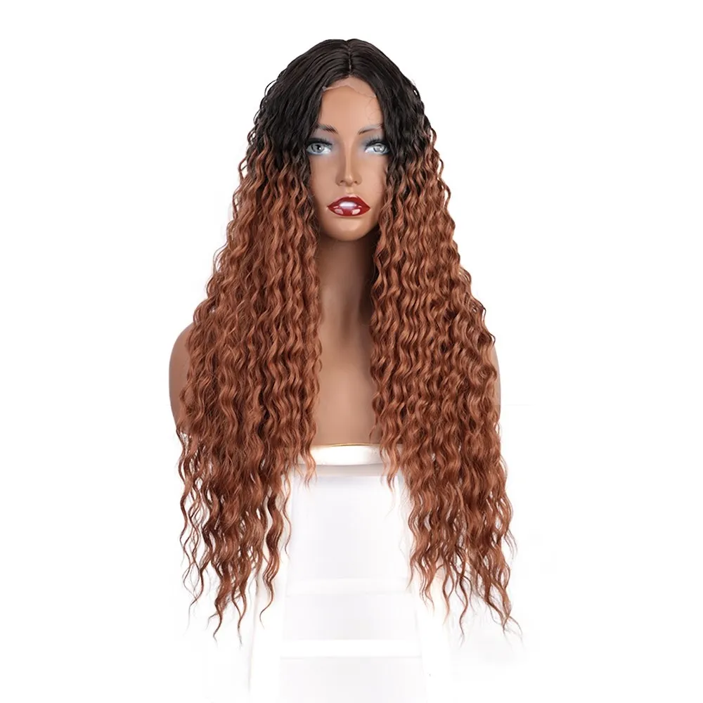 Vigorous High Quality Long Jerry Curl Small Part Lace Natural Hairline Ombre Honey Brown For Black Women Synthetic Hair Wigs, Ombre color
Vigorous High Quality Long Jerry Curl Small Part Lace Natural Hairline Ombre Honey Brown For Black Women Synthetic Hair Wigs, Ombre color