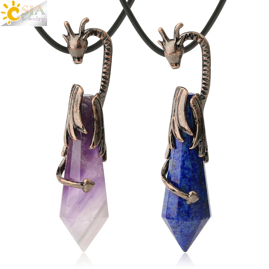 CSJA new design natural amethyst quartz faceted stone healing point dragon pendant charm necklace G588
CSJA new design natural amethyst quartz faceted stone healing point dragon pendant charm necklace G588