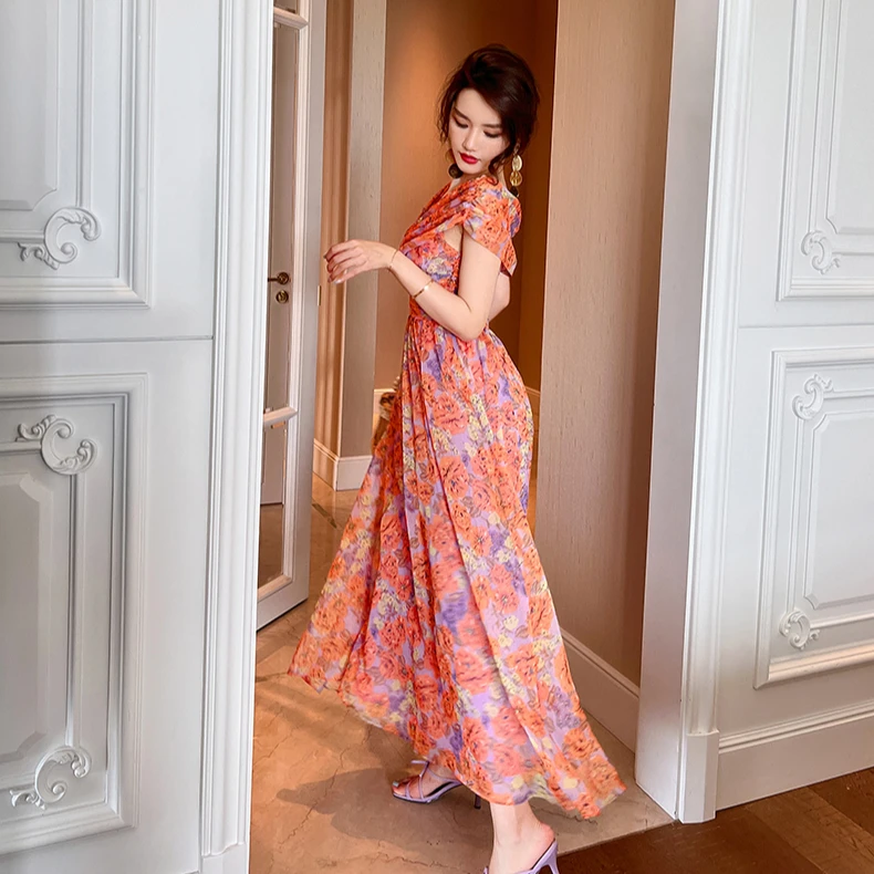 5873 Digital Print Ladies Long Chiffon Dresses Elegant Vacation V Neck Dresses Floral Print Maxi Casual Dresses Women
5873 Digital Print Ladies Long Chiffon Dresses Elegant Vacation V Neck Dresses Floral Print Maxi Casual Dresses Women