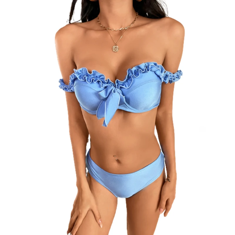 2021 Sexy Women Bikini Sets Solid Ruffled Swimwear Bathing Suits 2 Piece Split Underwire Push Up Off Shoulder Micro Swimsuit
2021 Sexy Women Bikini Sets Solid Ruffled Swimwear Bathing Suits 2 Piece Split Underwire Push Up Off Shoulder Micro Swimsuit