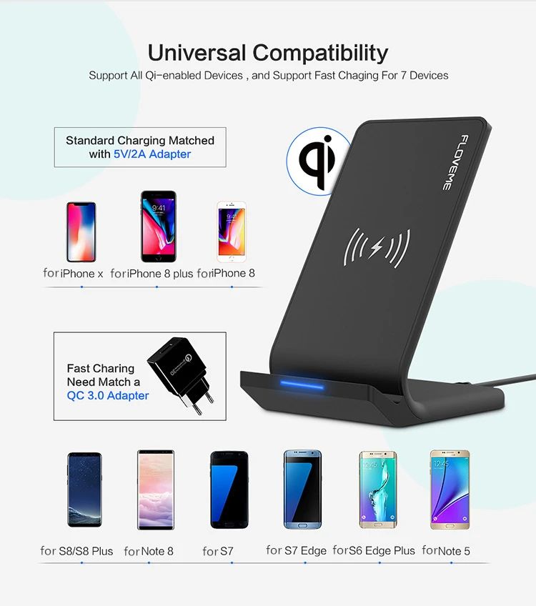 Chargeur rapide de Téléphone Sans Fil Qi Chargeur Rapide Support de Charge pour iPhone 8plus pour iPhone X Charge pour Samsung note 8 S8 - ANKUX Tech Co., Ltd