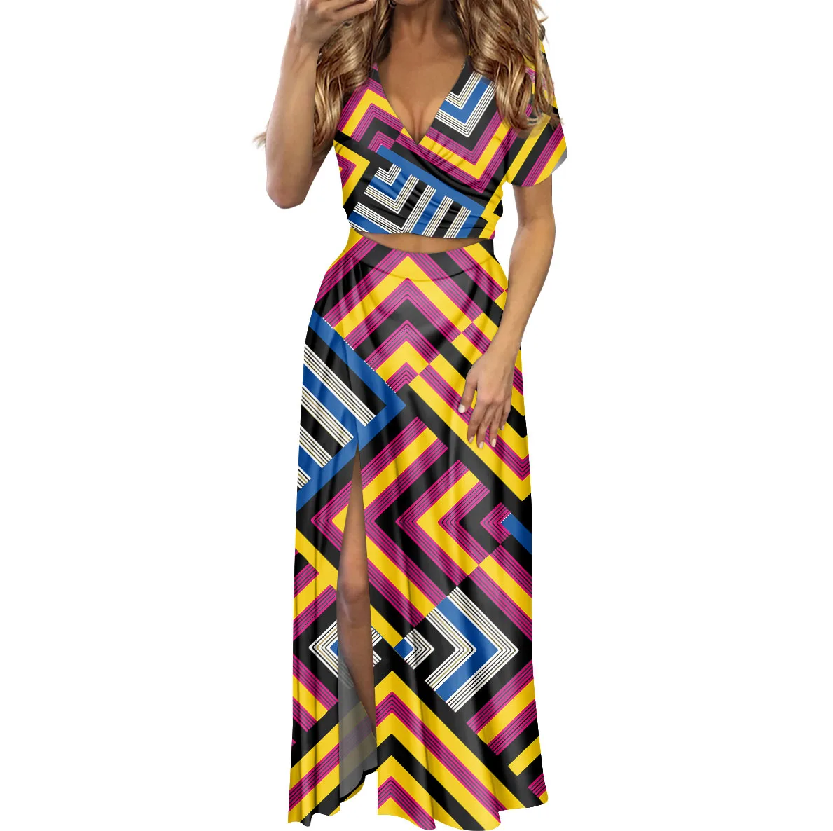 Custom Logo Fashion Women Slit Bandage Dress Sexy African Stripe Print Short Sleeve V-neck Ladies Bodycon Dresses Women Clothing, Customized color
Custom Logo Fashion Women Slit Bandage Dress Sexy African Stripe Print Short Sleeve V-neck Ladies Bodycon Dresses Women Clothing, Customized color
