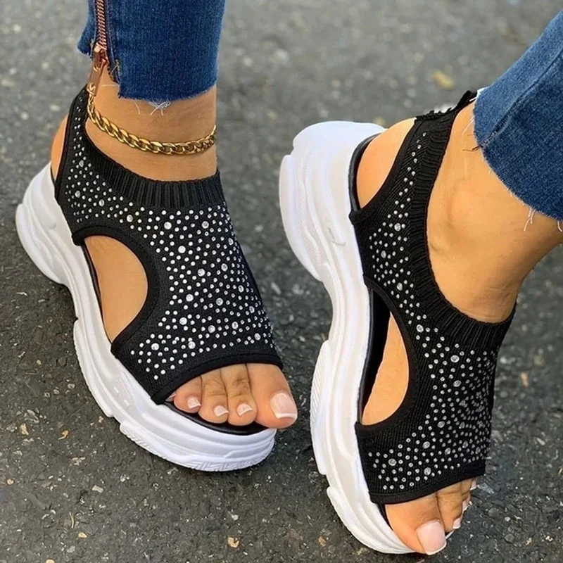 Women Sandals Female Shoes Woman Summer Wedge Comfortable Sandals Crystal Bling Ladies Slip-on Flat Sandals Women Sandalias, Picture shown 
Women Sandals Female Shoes Woman Summer Wedge Comfortable Sandals Crystal Bling Ladies Slip-on Flat Sandals Women Sandalias, Picture shown