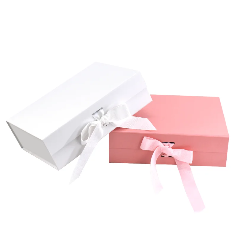 

Custom Printing Luxury Pink Magnetic Closure Rigid Cardboard Gift Box Packaging With Ribbon