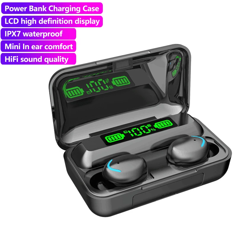 amazon tws 5.0 Headset F9 In-ear 2200mah Power bank LCD LED Display HiFi IPX7 BT headphone wireless earphone F9 earbuds TWS, Black
amazon tws 5.0 Headset F9 In-ear 2200mah Power bank LCD LED Display HiFi IPX7 BT headphone wireless earphone F9 earbuds TWS, Black