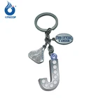 Rhinestone Bling Crystal Alphabet Letter J Metal Keychain