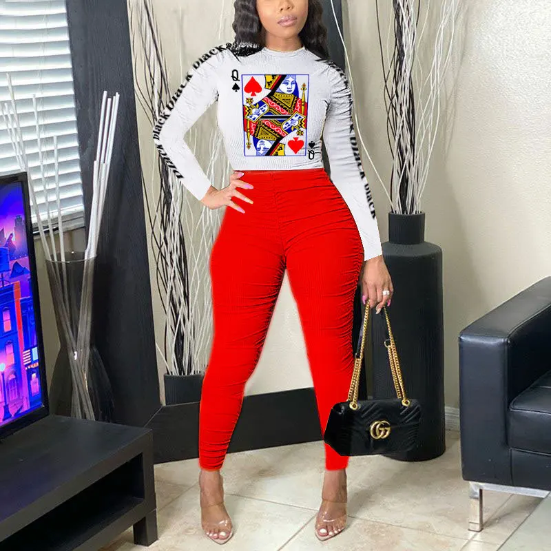 Women's hot style 2020 spring and summer new printed playing cards casual sports two-piece suit, Customized color
Women's hot style 2020 spring and summer new printed playing cards casual sports two-piece suit, Customized color
