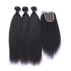 High Quality Kinky Straight Weft Hair Extension 3 Bundles With Closure Virgin Human Hair Bundles