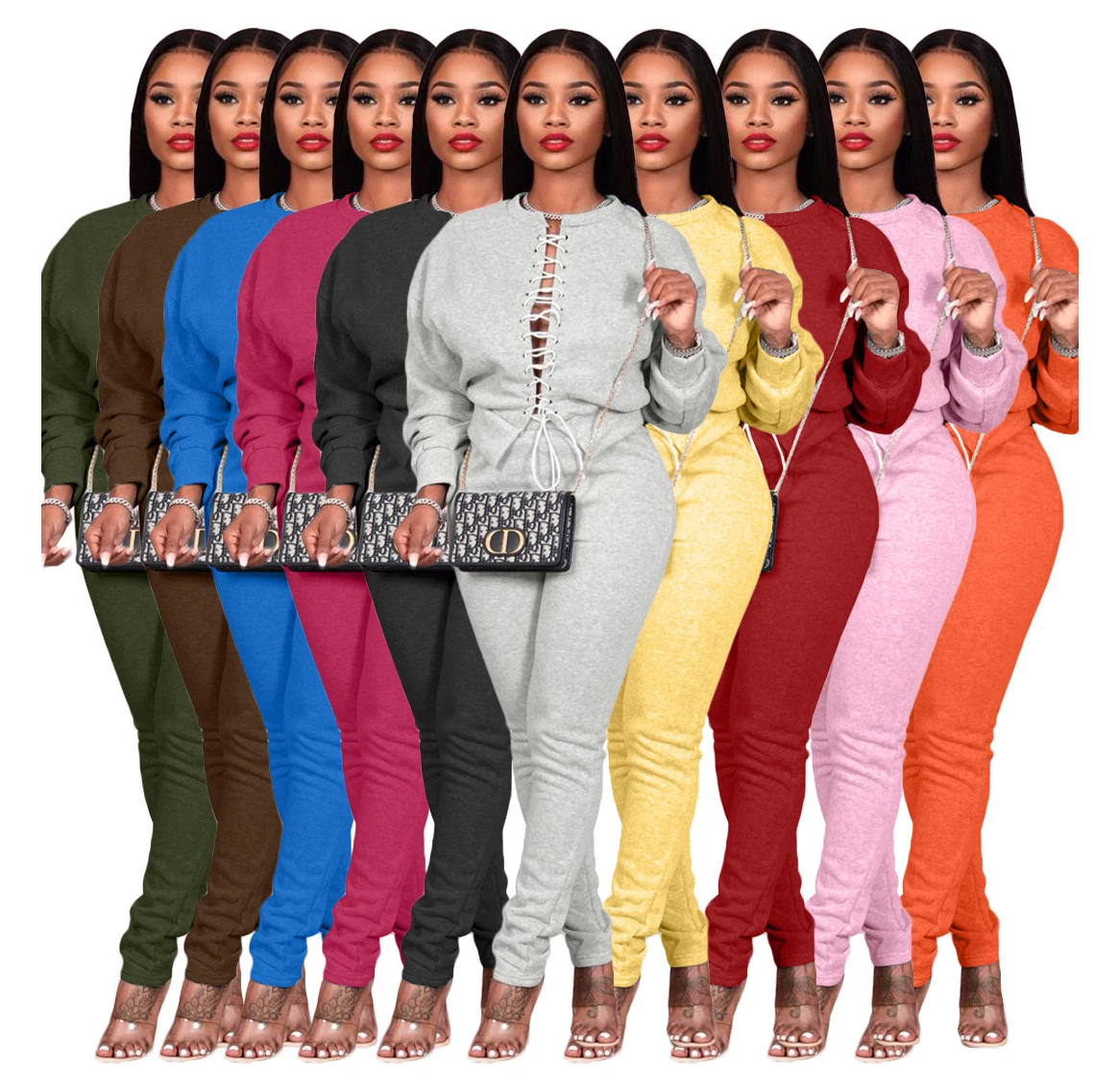 M113 Autumn clothing women solid Color lace-up top set custom outfits women two piece set
M113 Autumn clothing women solid Color lace-up top set custom outfits women two piece set