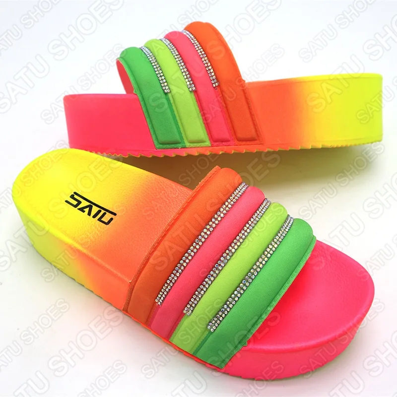 INS Fashion Style High Heel Women Shoes Soft Comfort Sole with Diamonds Gradient Rainbow Colors Water-proof Slides Slippers, Multi colors
INS Fashion Style High Heel Women Shoes Soft Comfort Sole with Diamonds Gradient Rainbow Colors Water-proof Slides Slippers, Multi colors
