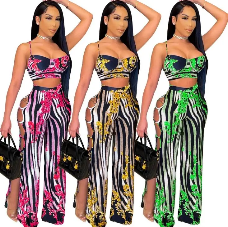 GX096 Fashion 2021 summer sexy Girl sling crop top and side hollow wide leg pants two piece set women clothing 2021, Picture
GX096 Fashion 2021 summer sexy Girl sling crop top and side hollow wide leg pants two piece set women clothing 2021, Picture