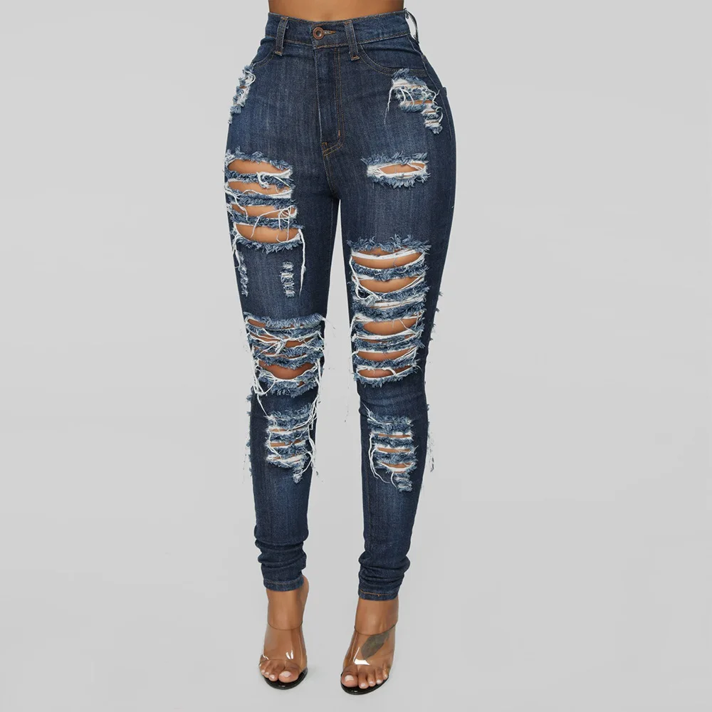 Spring and autumn new elastic tight-fitting high-waist trend ripped denim trousers, Picture color
Spring and autumn new elastic tight-fitting high-waist trend ripped denim trousers, Picture color