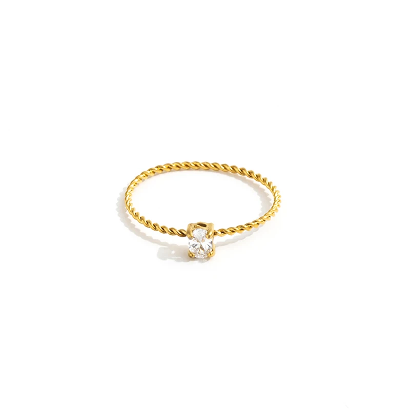 

JLR0130 Joolim High End 18K Gold Plated Thin Rope Chain Oval Zirconia Stainless Steel Dainty Rings for Women
