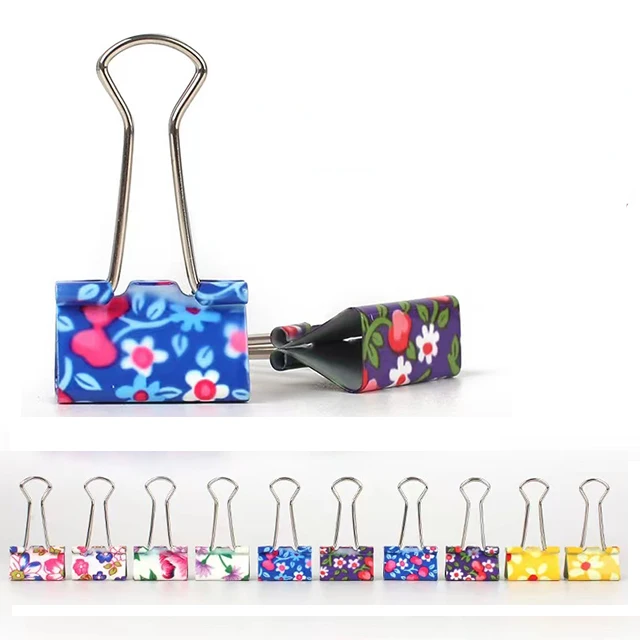 Custom colorful binder clips paper clamps Assorted sizes cute Printing metal binder clips factory
