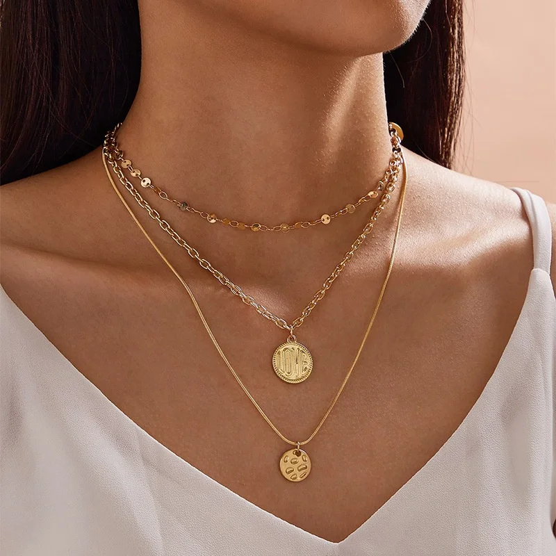 Wholesale Custom Multi-Layer Disc Coin Medallion Gold Plating Charms Choker Necklaces Chain Set
Wholesale Custom Multi-Layer Disc Coin Medallion Gold Plating Charms Choker Necklaces Chain Set