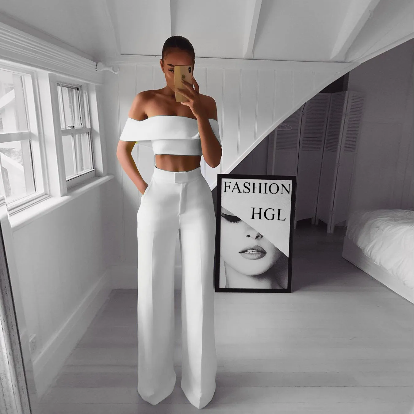 LF98066 MOEN women's pants & trousers Fashionable one-word shoulder top wide leg pant 2 piece pants set
LF98066 MOEN women's pants & trousers Fashionable one-word shoulder top wide leg pant 2 piece pants set