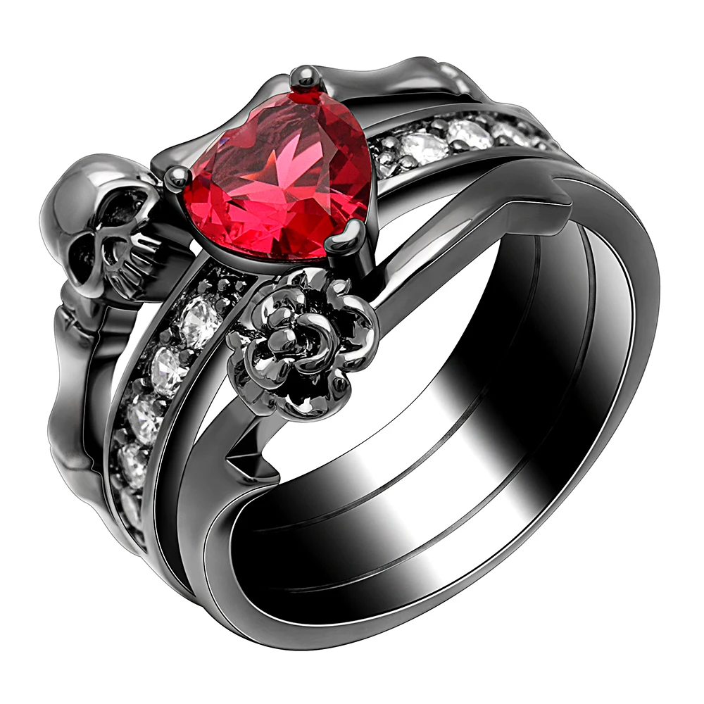 Gothic Skull Finger Silver Color Engagement Ring Sets For Women Girl Red Heart Crystal CZ Rose Flower Trendy Rings Wholesale
Gothic Skull Finger Silver Color Engagement Ring Sets For Women Girl Red Heart Crystal CZ Rose Flower Trendy Rings Wholesale