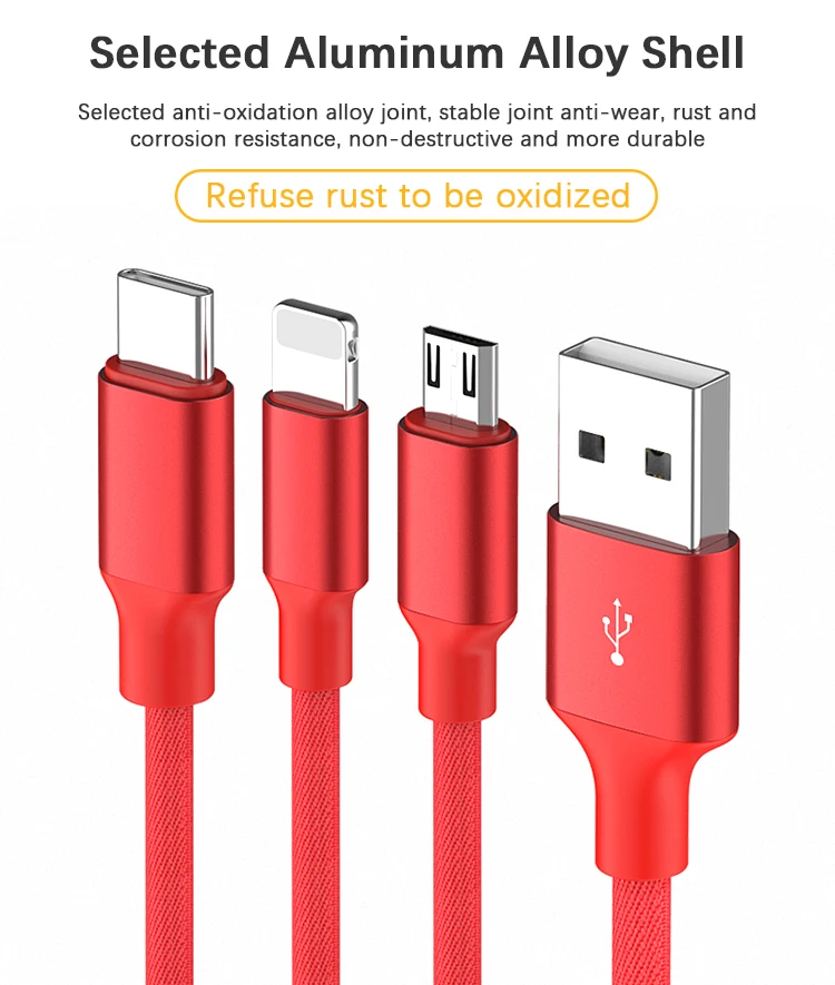 1 M 3 In 1 Cell Phone Cable Nylon Braided Charger With Multiple Connectors Charger USB Data Line - ANKUX.COM