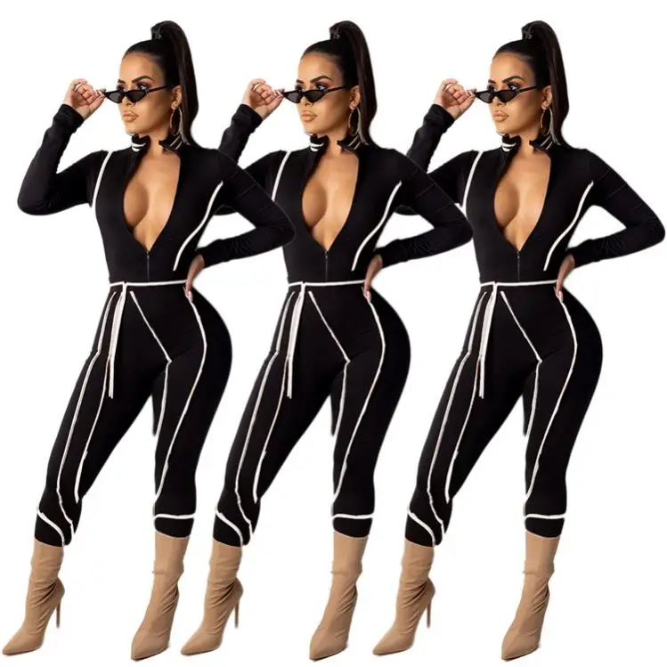 1119M003 wholesale new zip front splicing slim black Long Sleeve Casual Women Jumpsuit 2021
1119M003 wholesale new zip front splicing slim black Long Sleeve Casual Women Jumpsuit 2021