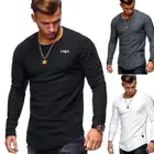 Wholesale OEM Custom Men's Striped Pleated Slim Fit Solid Color Long Sleeve Gym T-Shirt