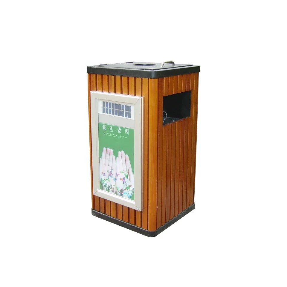 wooden outdoor garbage bin,advertising commercial trash can, camphor wood dustbin outdoor