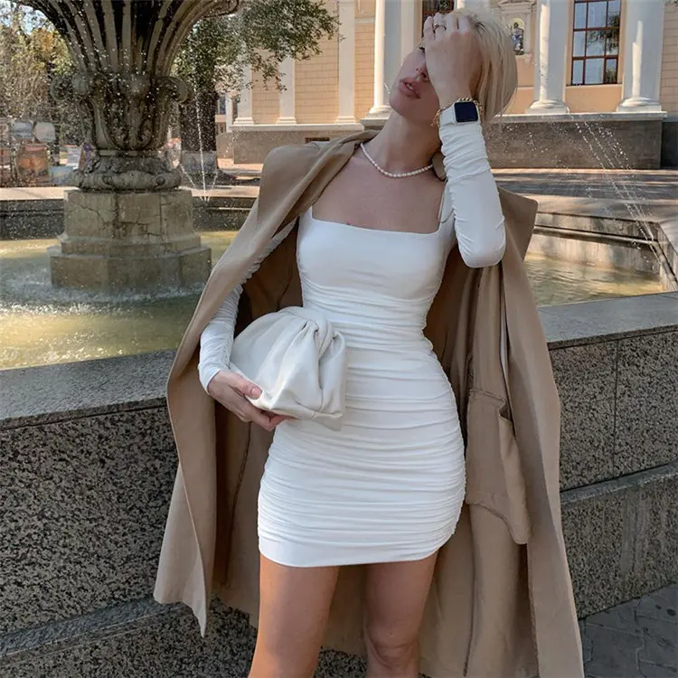 GZC1814 New style comfortable square collar bodycon pleated dress solid color fashion white short dress bodycon club sexy dress
GZC1814 New style comfortable square collar bodycon pleated dress solid color fashion white short dress bodycon club sexy dress