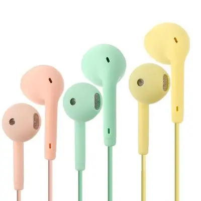 

Macaron noise canceling earphone with built-in mic for Apple 3.5mm jack wired earphones earbud for ios android, Black white pink green yellow blue