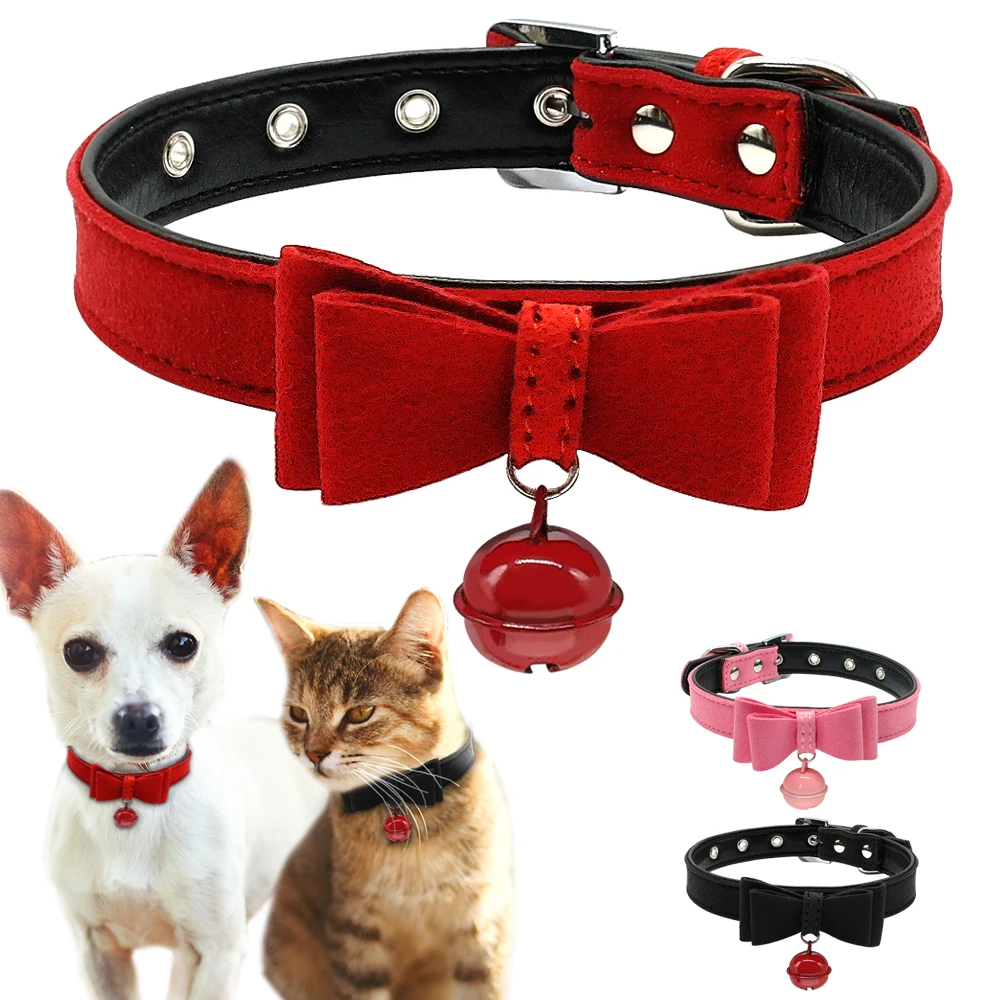 Bowknot Cat Dog Collar Leather Adjustable Bell Collars Kitten Puppy Pet Collars Pet Accessories Red Pink Black XXS XS S M
Bowknot Cat Dog Collar Leather Adjustable Bell Collars Kitten Puppy Pet Collars Pet Accessories Red Pink Black XXS XS S M
