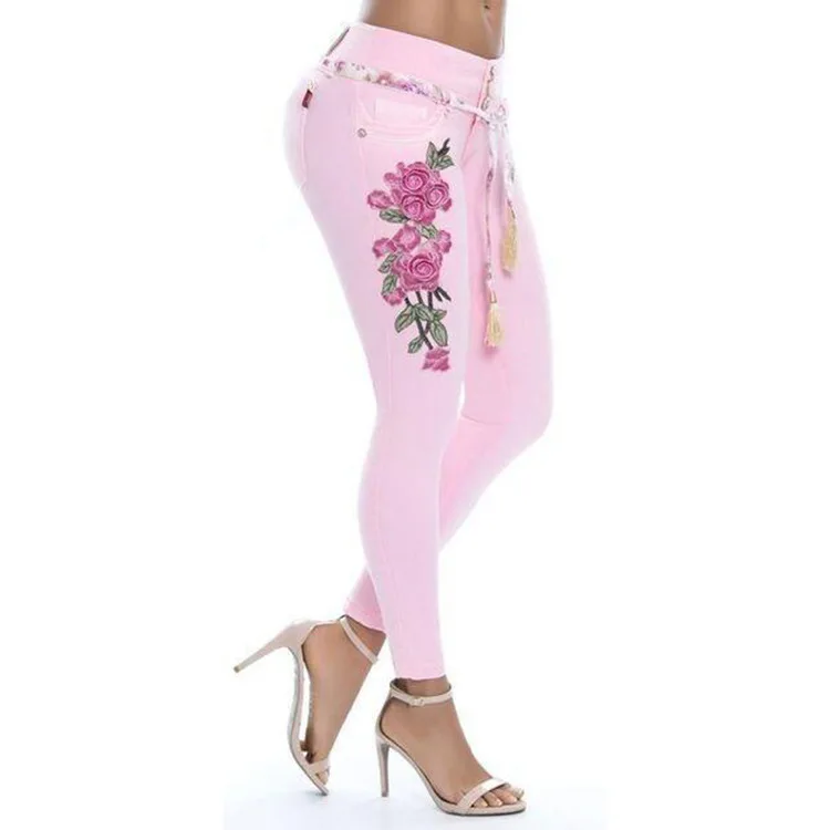 Classic polyester fitness thin stretch pants jeans ladies trousers embroidered denim pants, Blue
Classic polyester fitness thin stretch pants jeans ladies trousers embroidered denim pants, Blue