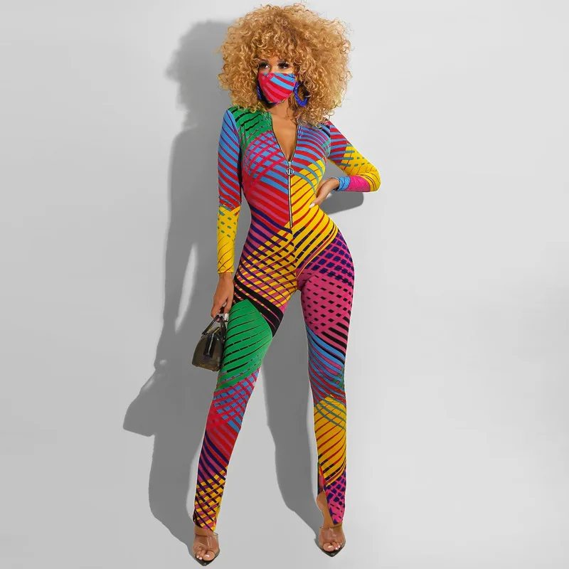 Yingchao 2020 Fall Wholesale New Sexy High Rainbow Printing Zipper Long Sleeve Bodycon Rompers Jumpsuits for Women one Piece
Yingchao 2020 Fall Wholesale New Sexy High Rainbow Printing Zipper Long Sleeve Bodycon Rompers Jumpsuits for Women one Piece