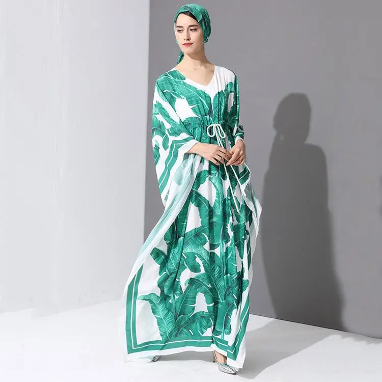 European Plus size Indian Clothing Pakistani Woman Robe Bat Dolman Banana Leaf print silk beach party evening women dress
European Plus size Indian Clothing Pakistani Woman Robe Bat Dolman Banana Leaf print silk beach party evening women dress