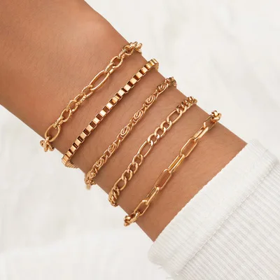 2021 Trendy 5pcs Linked Cuban Chain Bracelet Punk Box Chain Bracelet Set
2021 Trendy 5pcs Linked Cuban Chain Bracelet Punk Box Chain Bracelet Set