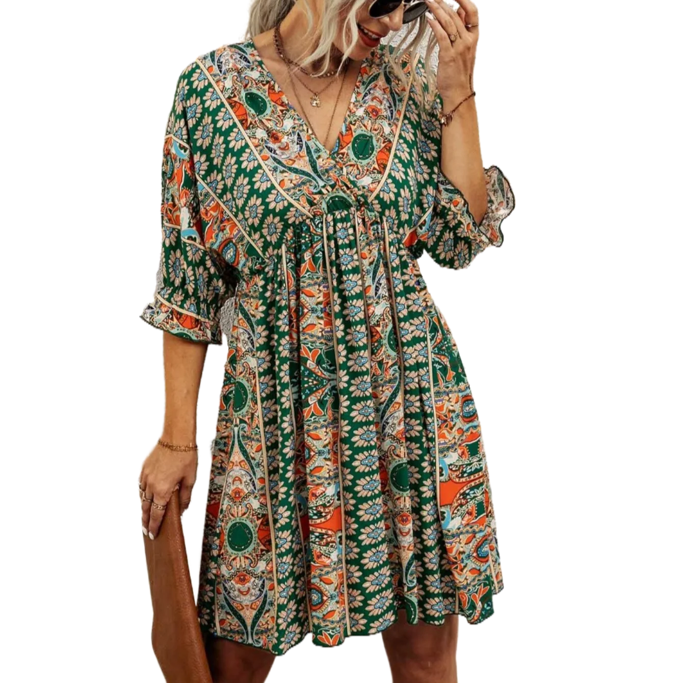 Hot Sale Casual Lady all over Floral Print knee-length half sleeve V-neck tied back Women Dress
Hot Sale Casual Lady all over Floral Print knee-length half sleeve V-neck tied back Women Dress