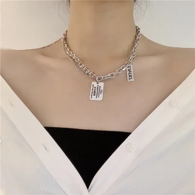 INS Creative Design Accessories Silver Color Bar Pendant Necklaces Double Letter Carved Rectangular Tags Choker Necklaces
INS Creative Design Accessories Silver Color Bar Pendant Necklaces Double Letter Carved Rectangular Tags Choker Necklaces