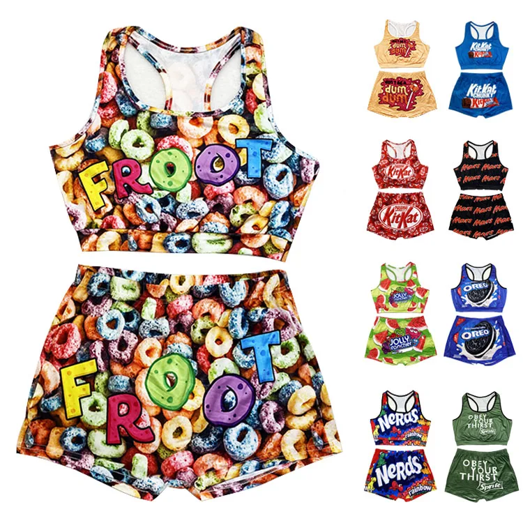 High Quality Women Summer Printed Spandex Candy Booty Snack Shorts Sets Sexy Sleeveless Crop Top 2 Piece Biker Shorts Set
High Quality Women Summer Printed Spandex Candy Booty Snack Shorts Sets Sexy Sleeveless Crop Top 2 Piece Biker Shorts Set