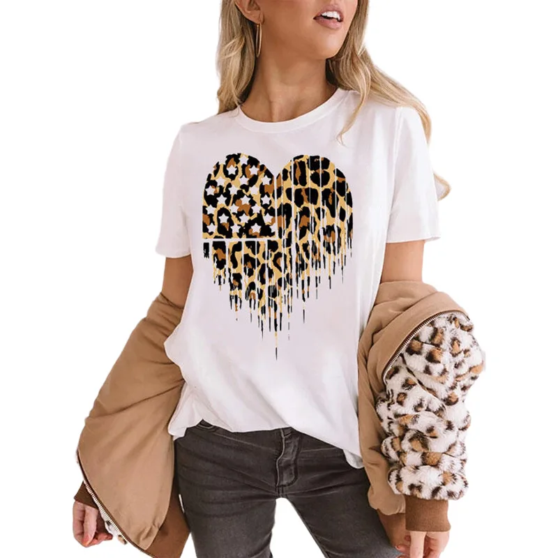 Rummandy Leopard Printed Pentacle Women T-shirt Cotton O-neck Leopard Printed Heart Tees, Customized colors
Rummandy Leopard Printed Pentacle Women T-shirt Cotton O-neck Leopard Printed Heart Tees, Customized colors