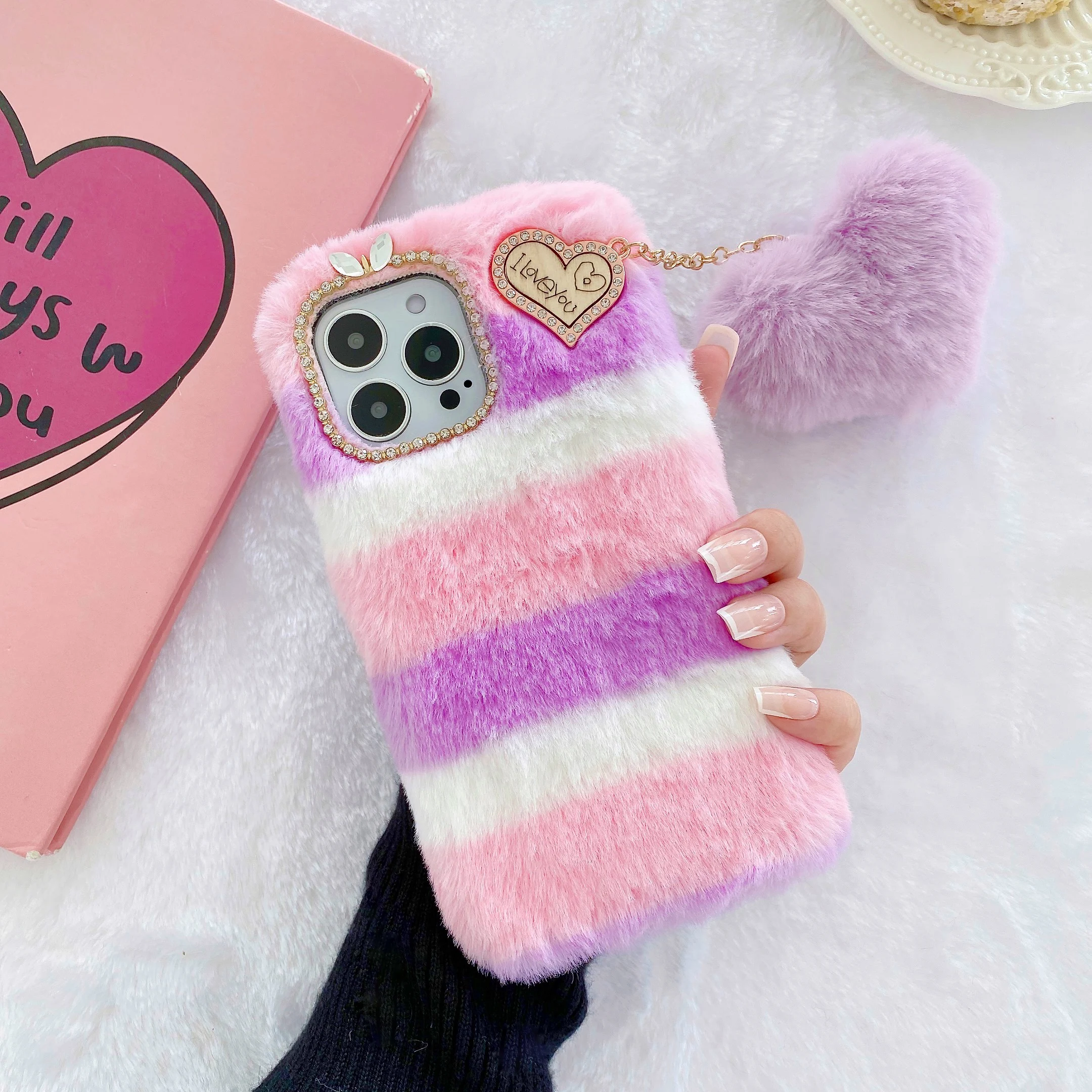 Winter fluffy plush women luxury phone case for iphone 13 with Love pendant, Multi colors
Winter fluffy plush women luxury phone case for iphone 13 with Love pendant, Multi colors