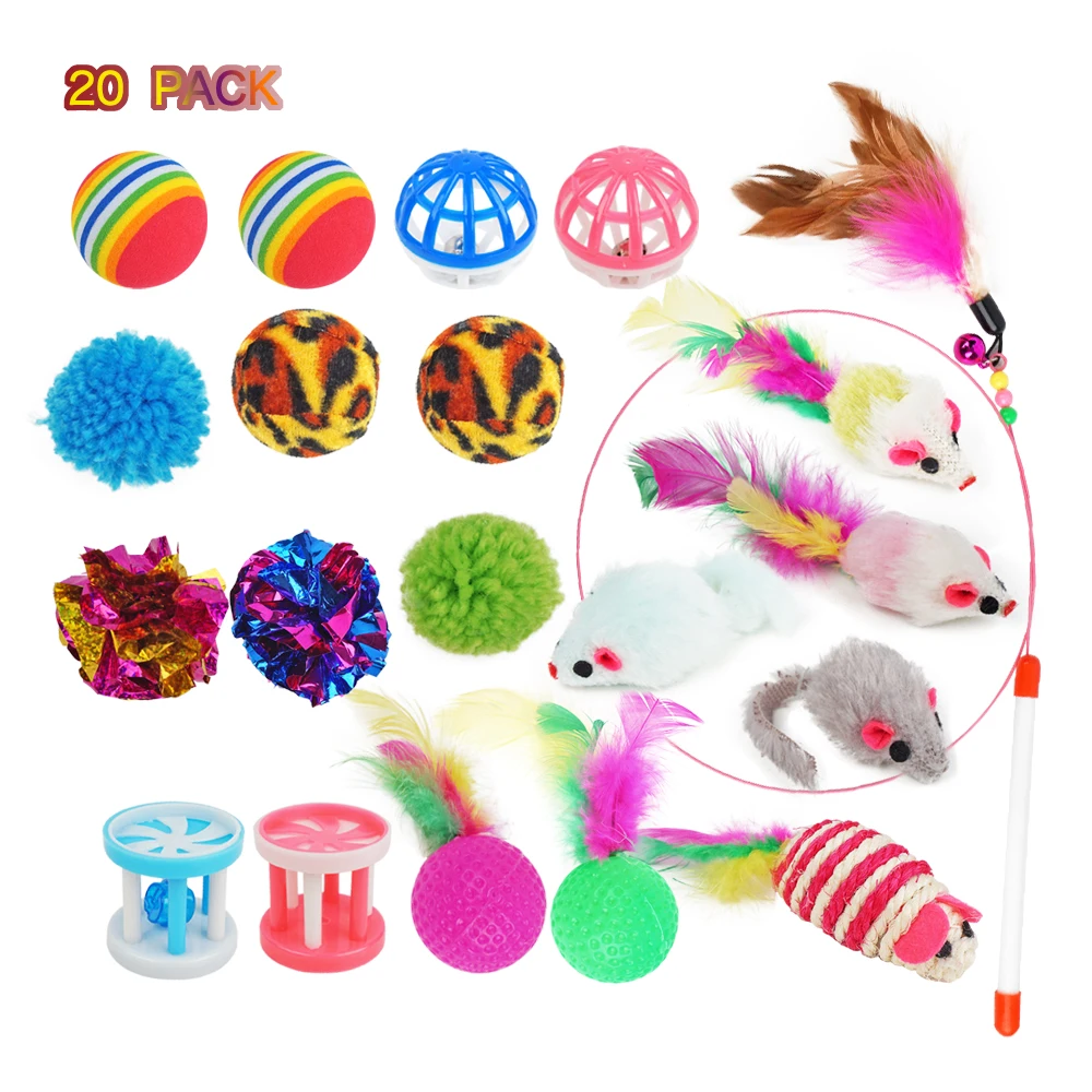 20 PCS Cat Toys Set Interactive Ball Bell Mouse Fish Cat Toy for Cats and Puppy, Colorful
20 PCS Cat Toys Set Interactive Ball Bell Mouse Fish Cat Toy for Cats and Puppy, Colorful