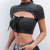 CAHT3972W12 boutique women clothing sexy ladies bare midriff slim T-shirts crop tops