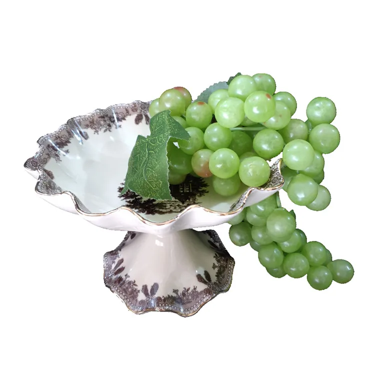 Best Selling Delicate Russia Style High Base Fruit Bowl Fruit Plate Cake Rack Kitchen Drawing Room Porcelain Plate